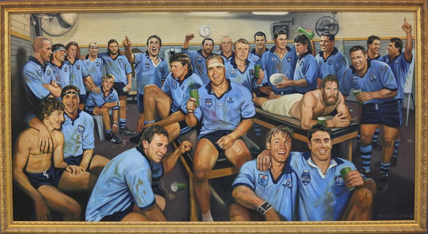 The NSW True Blues painting, completed in 2005 hangs proudly at NSWRL HQ, honouring many of the state's great Origin stars.