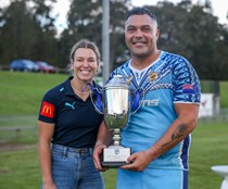 Greece and the Cook Islands win the Harmony Nines  Open men's trophies